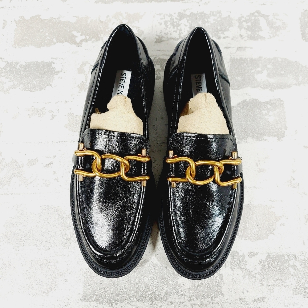 NEW Steve Madden Karmine Black Leather Slip On Old Money Loafers F400 - Picture 6 of 10